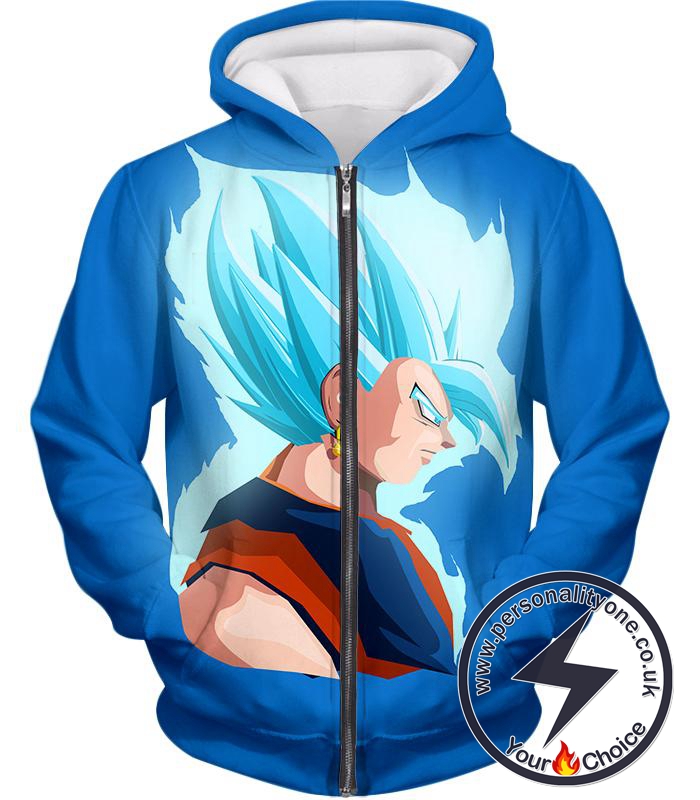 Dragon Ball Super Super Cool Fusion Vegito Super Saiyan Blue Godly Form Promo Blue Zip Up Hoodie